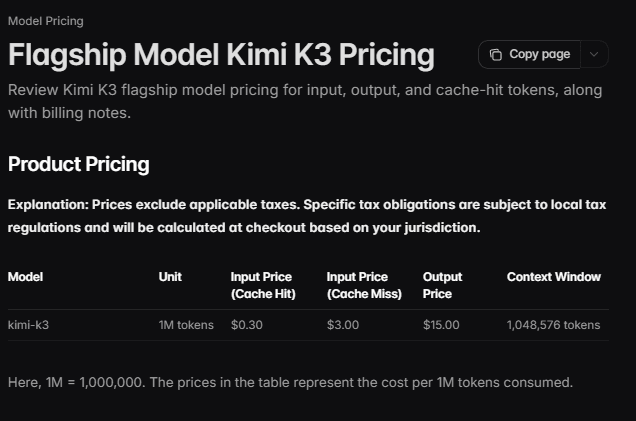 Flagship model Kimi K3